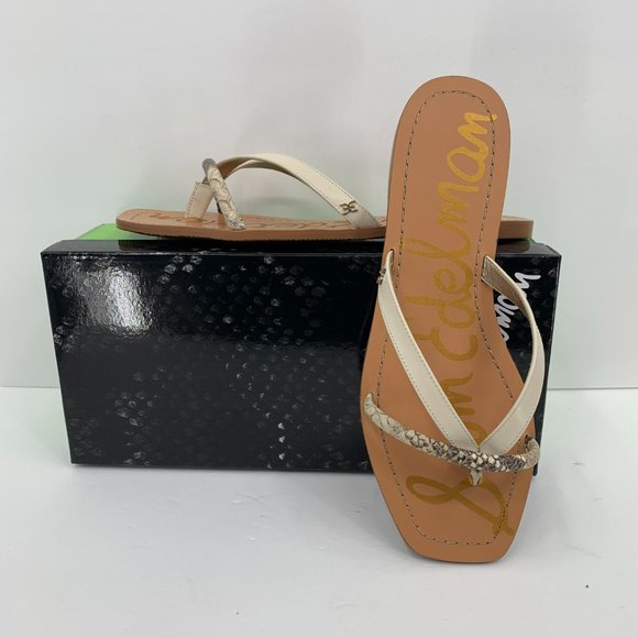 Sam Edelman Shoes - Sam Edelman Abbey flat thong slide leather sandals snake square toe shoe 8